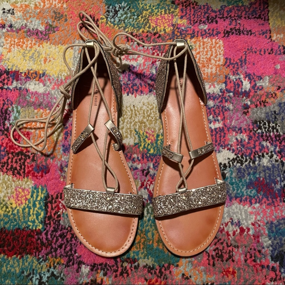 AEO Gold Sparkle Gladiator Sandal - 10
